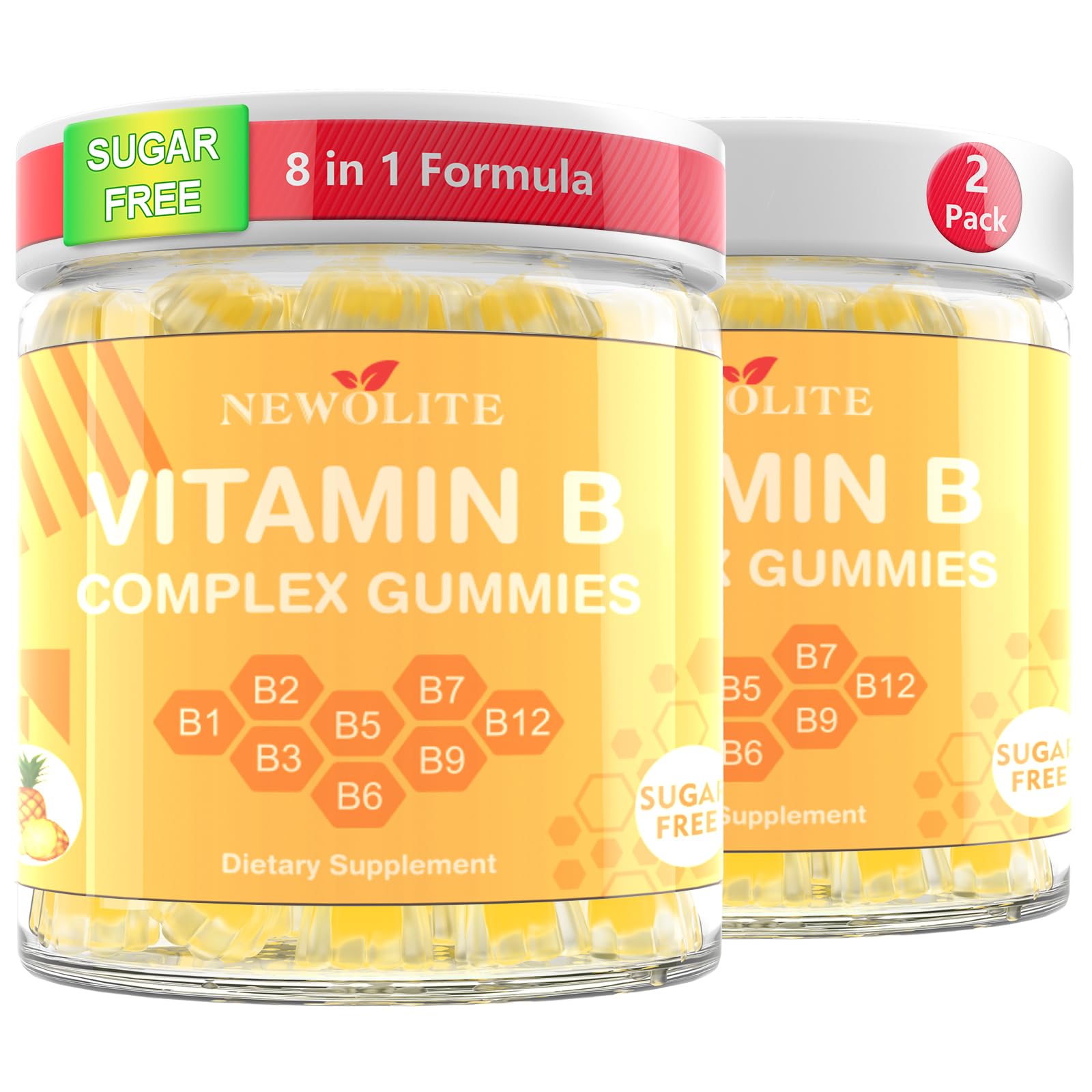 NEWOLITE Vitamin B Complex Gummies Pineapple Flavor – Women – 2 Pack – Front View