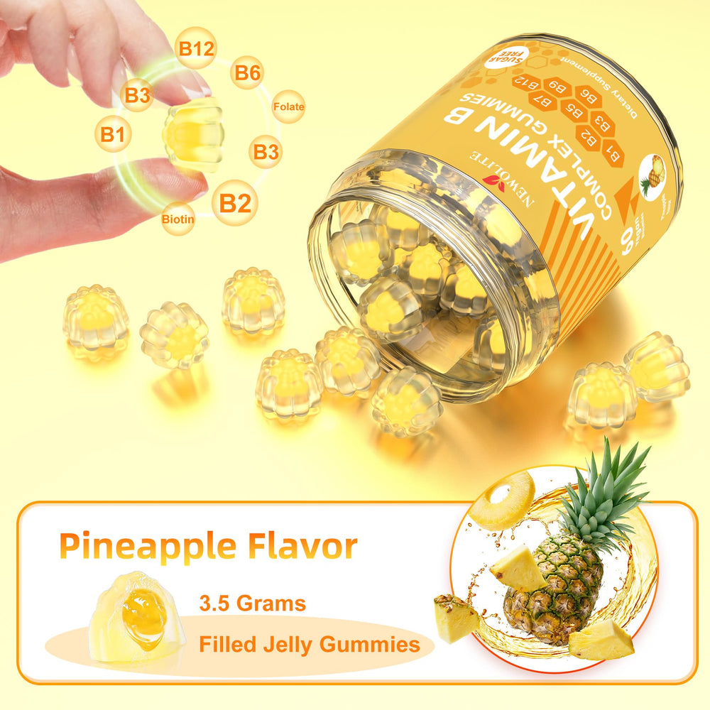 Close-up of pineapple-flavored B Complex gummies
