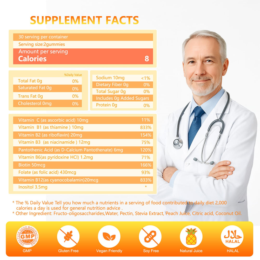 Nutrition label showing eight B vitamins per serving