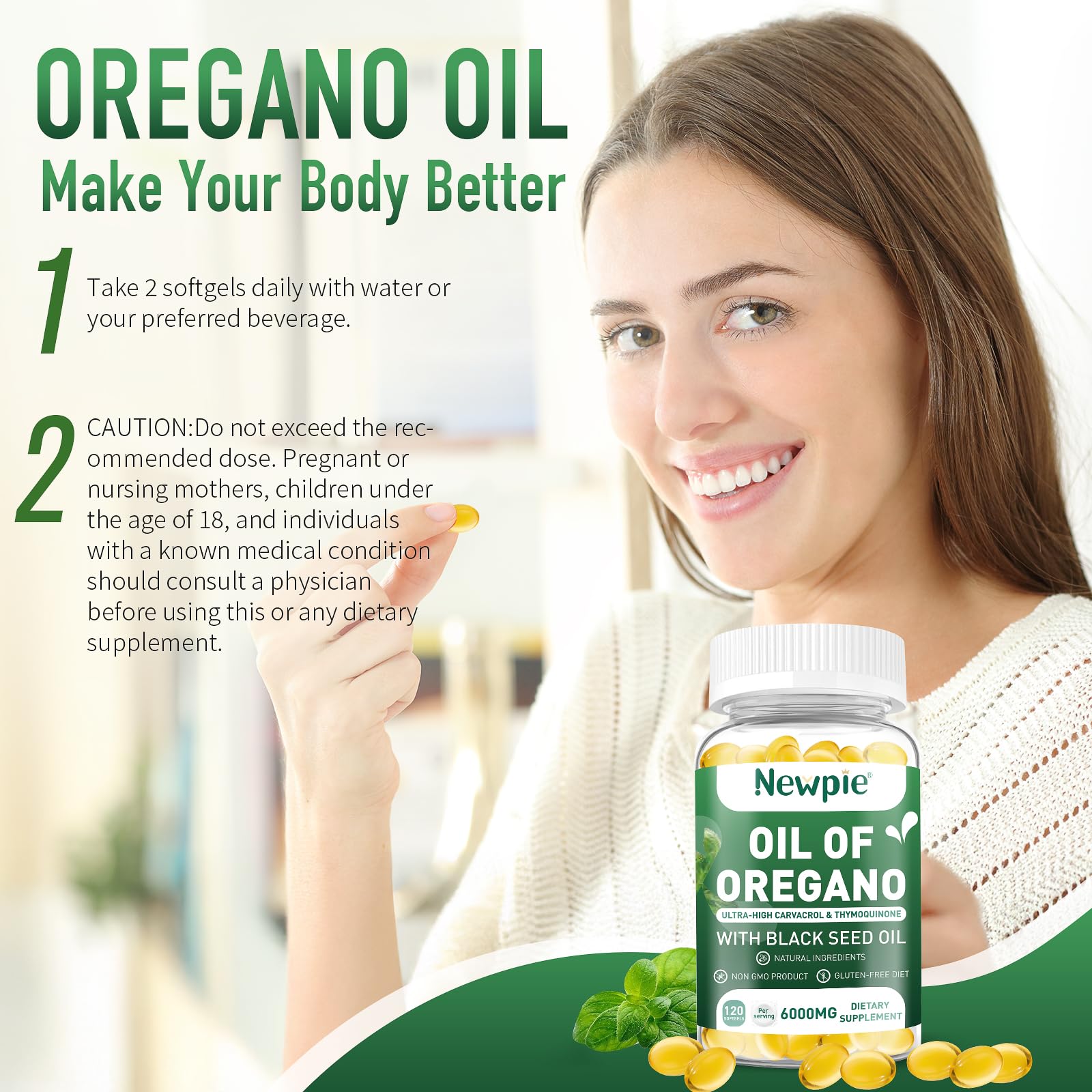 Graphic showing 20:1 fresh oregano oil extract for enhanced absorption