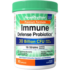 NewRhythm Immune Defense Probiotics bottle with label