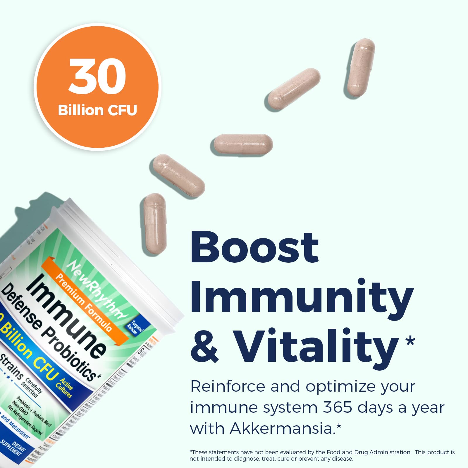 Front view of NewRhythm Immune Defense Probiotics packaging