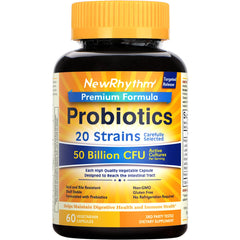NewRhythm Probiotics 50B CFU bottle with 60 veggie capsules