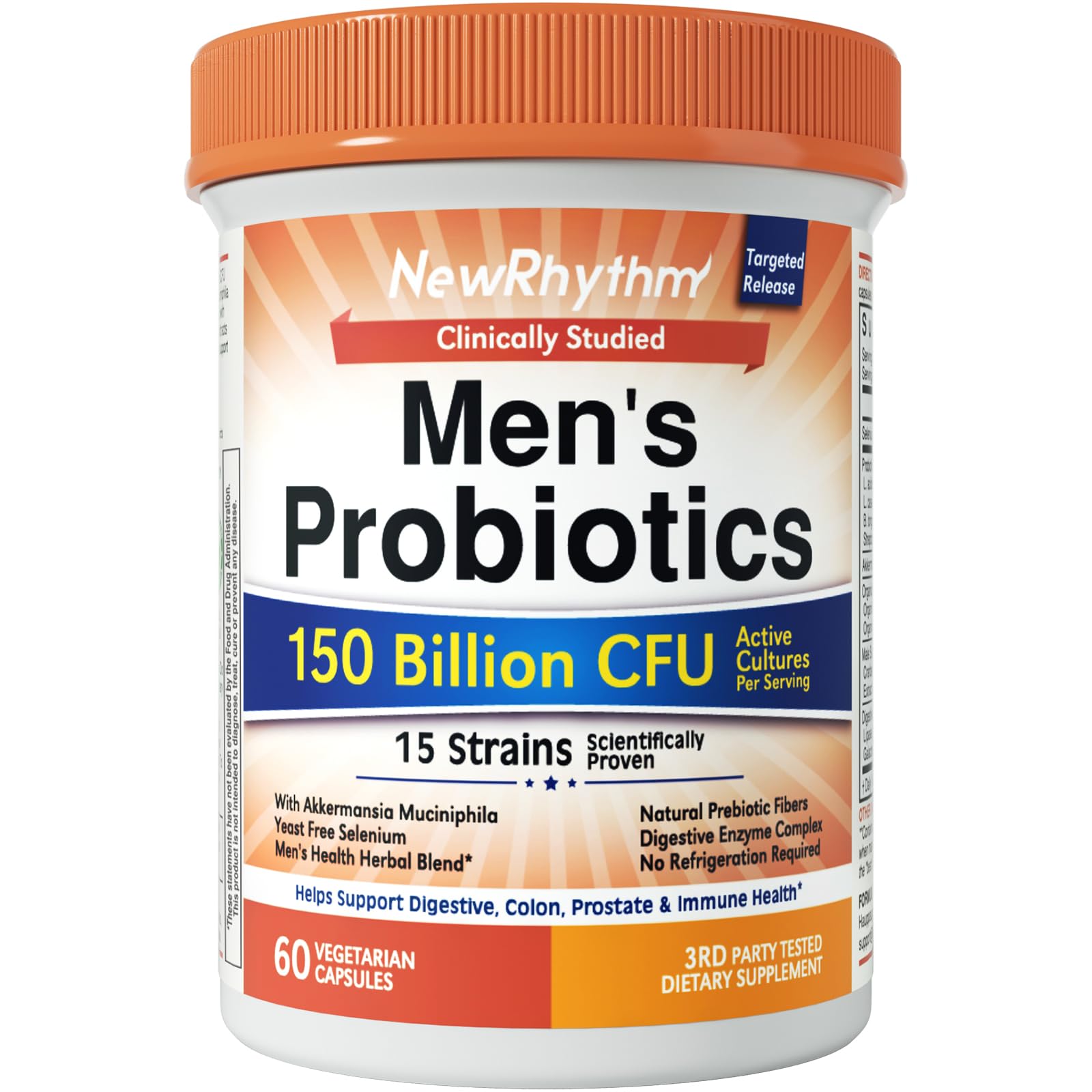 NewRhythm Probiotics for Men bottle showing 150B CFU