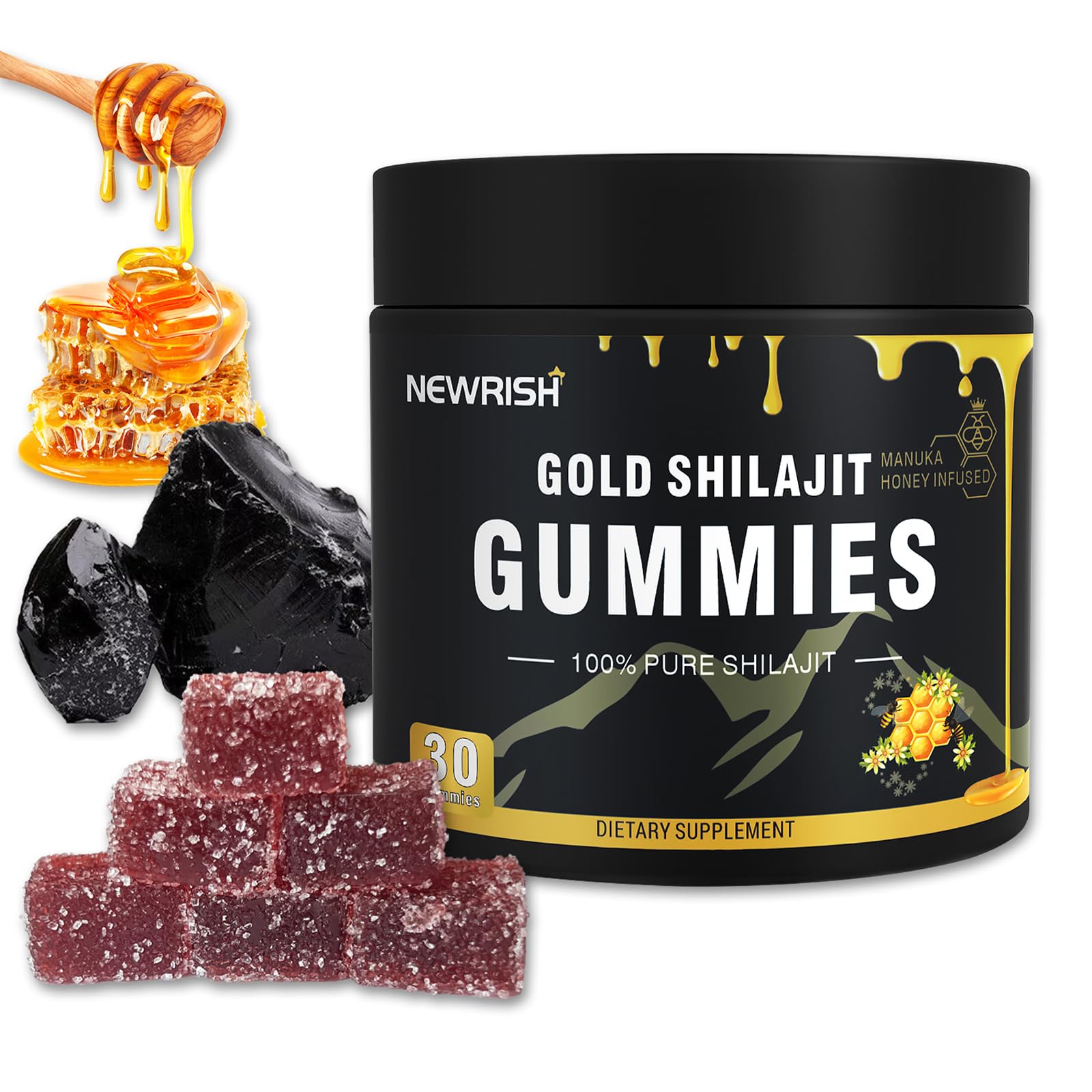 Hero image of Newrish Shilajit Gummies with Manuka Honey