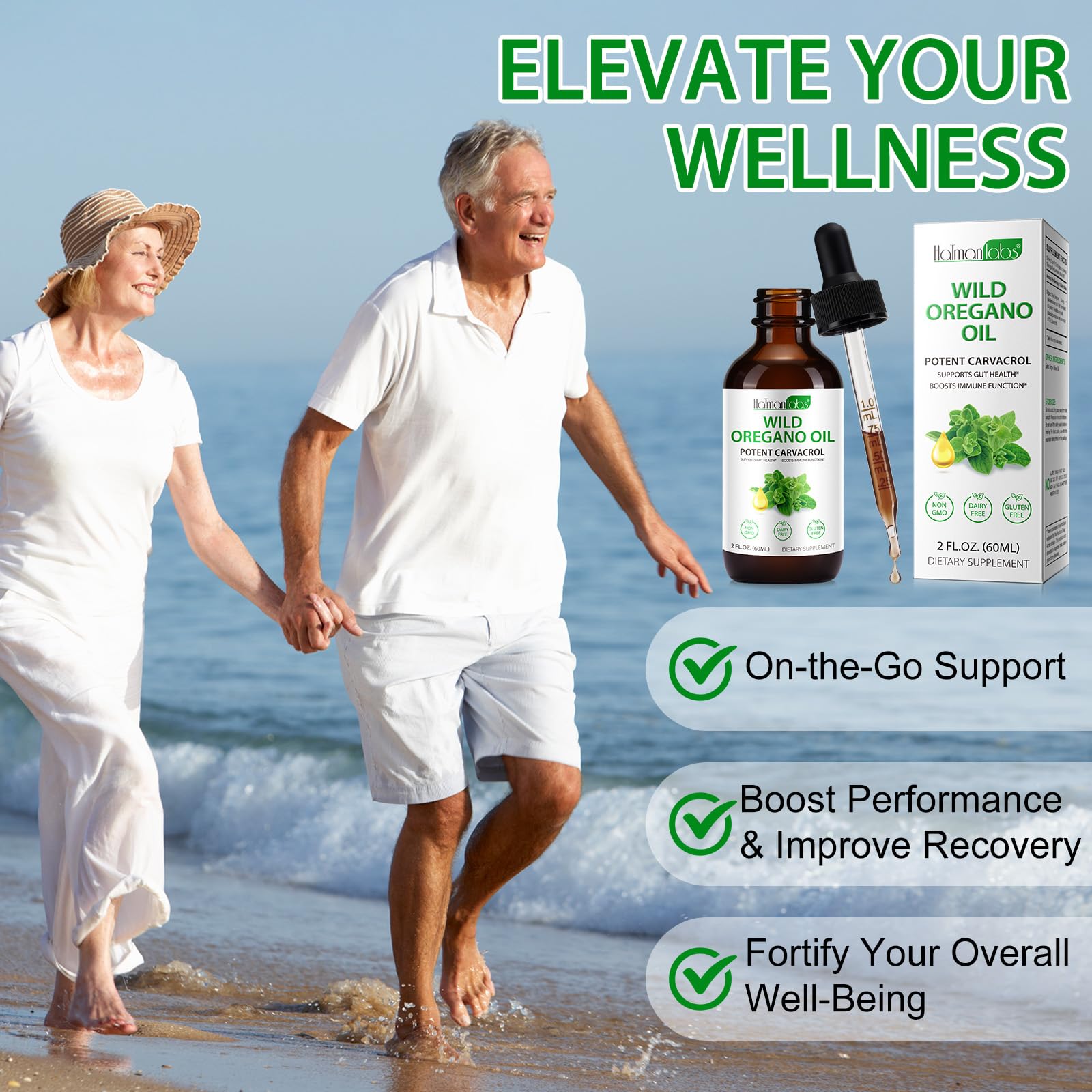 Organic oregano oil bottle with label