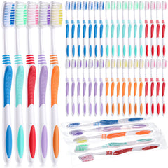 Newtay 100 piece set of individually wrapped travel toothbrushes in multiple colors