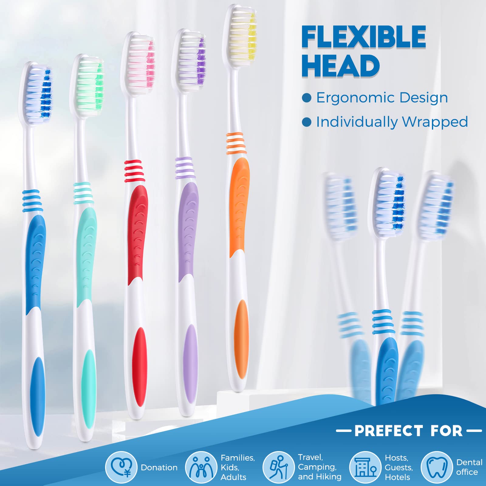 Individually wrapped toothbrushes packed for hotels and guests