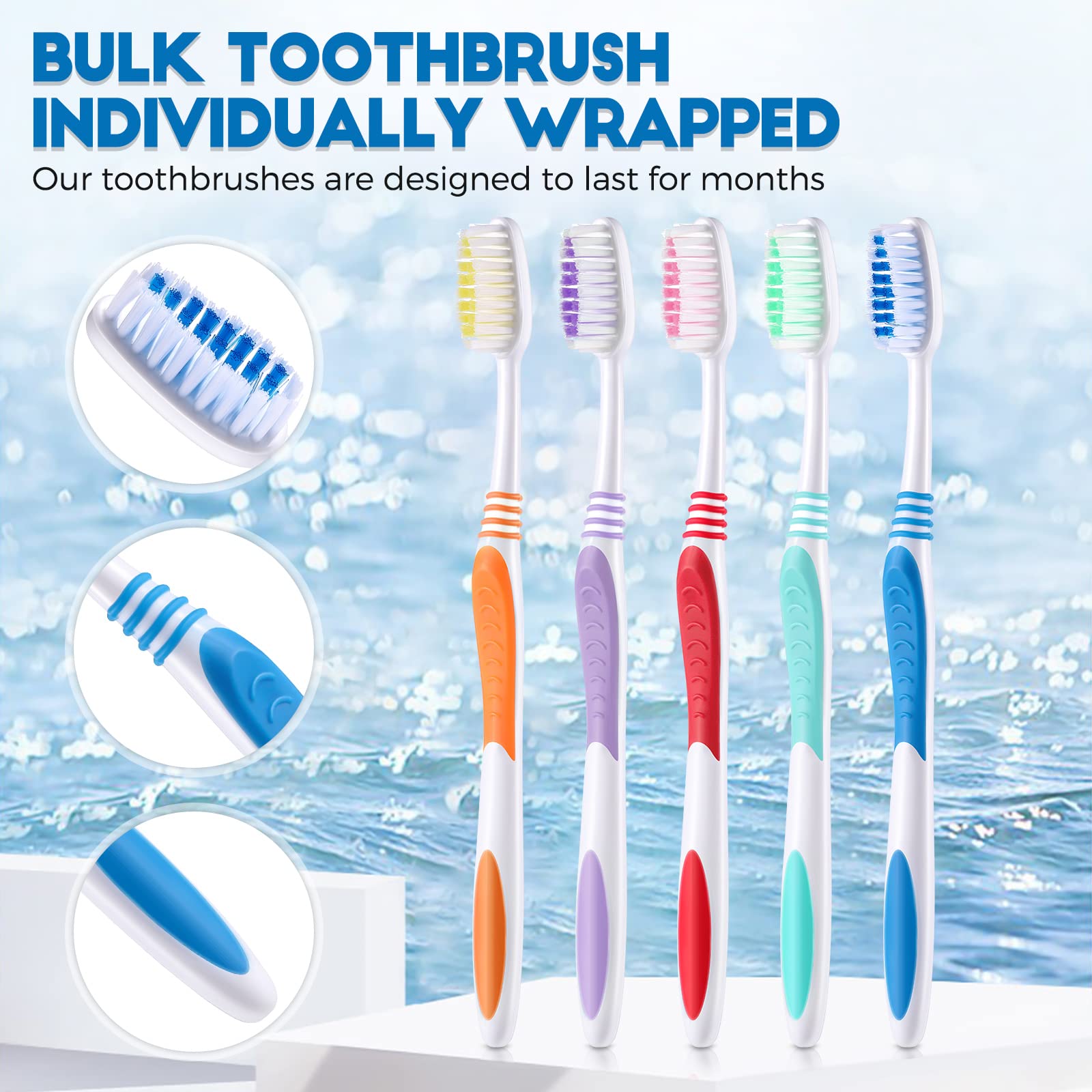 Assorted toothbrush colors blue green red orange purple