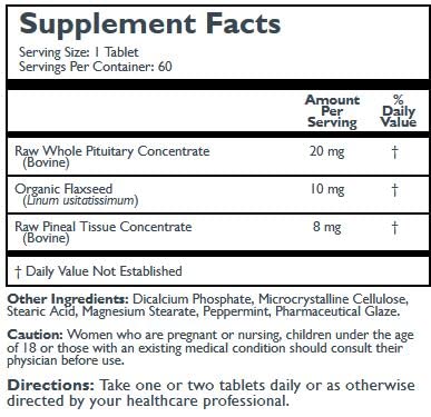 Close up of Pineal + glandular supplement ingredients