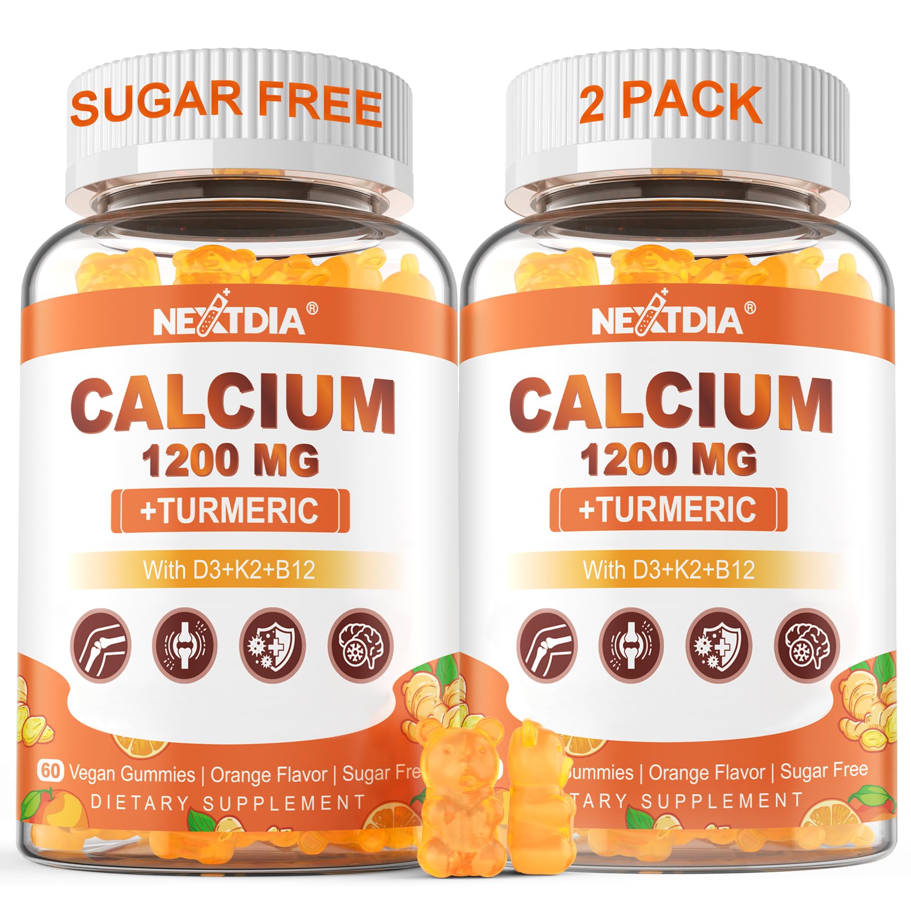 Nextdia Calcium 1200 mg Gummies bottle with Vitamin D3 & K2