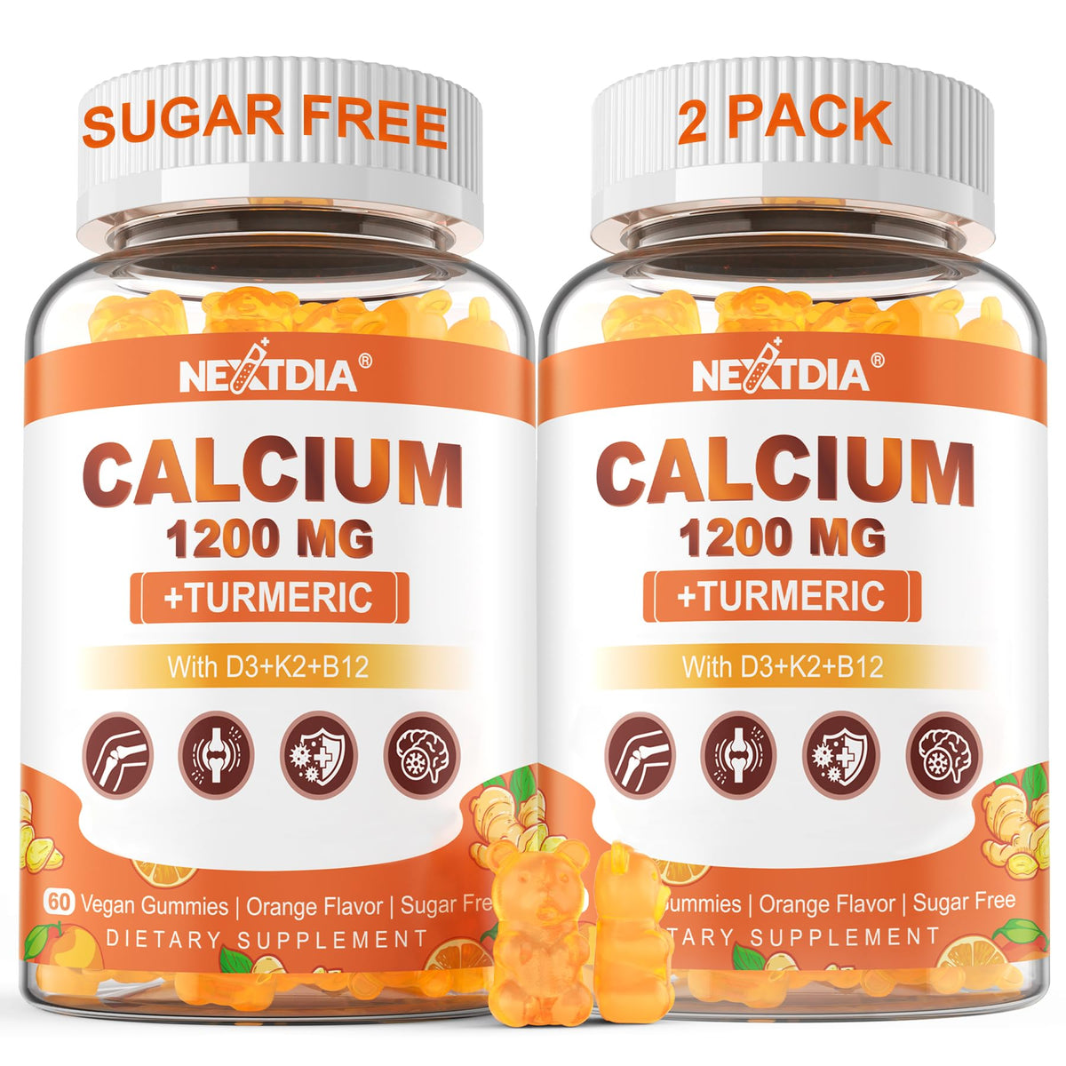 Nextdia Calcium 1200 mg Gummies bottle with Vitamin D3 & K2
