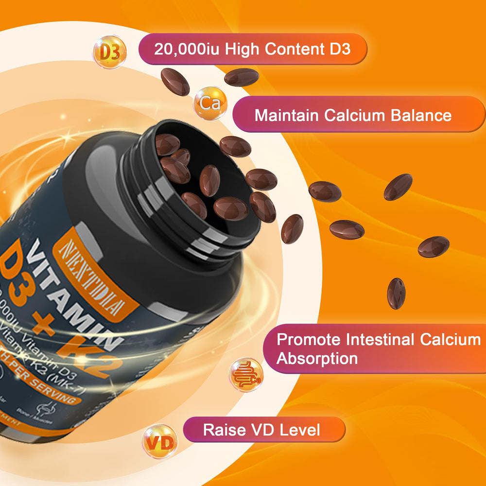 Nutritional facts panel for Nextdia Vitamin D3 + K2