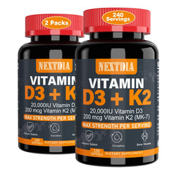 Nextdia D3 + K2 softgels bottle front with label
