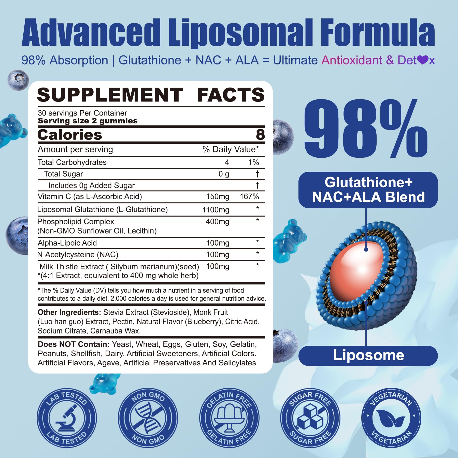 Close-up of sugar-free liposomal glutathione gummy