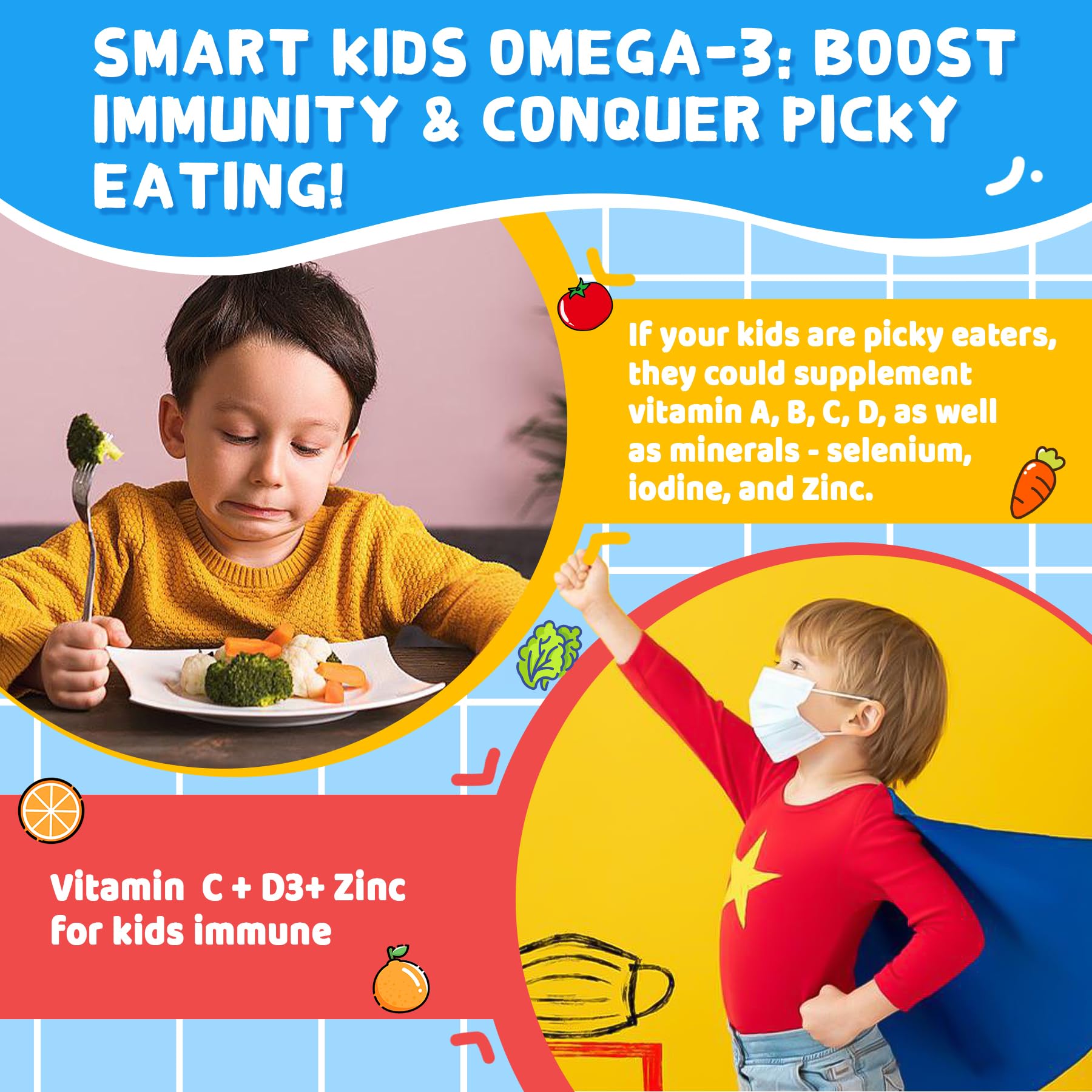 Front view of the Omega-3 Gummies bottle with label highlights