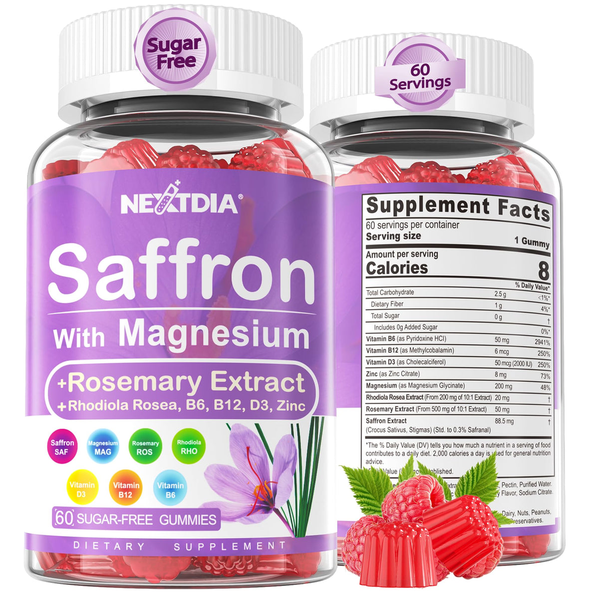 NextDia Saffron with Magnesium Glycinate Gummies bottle front view