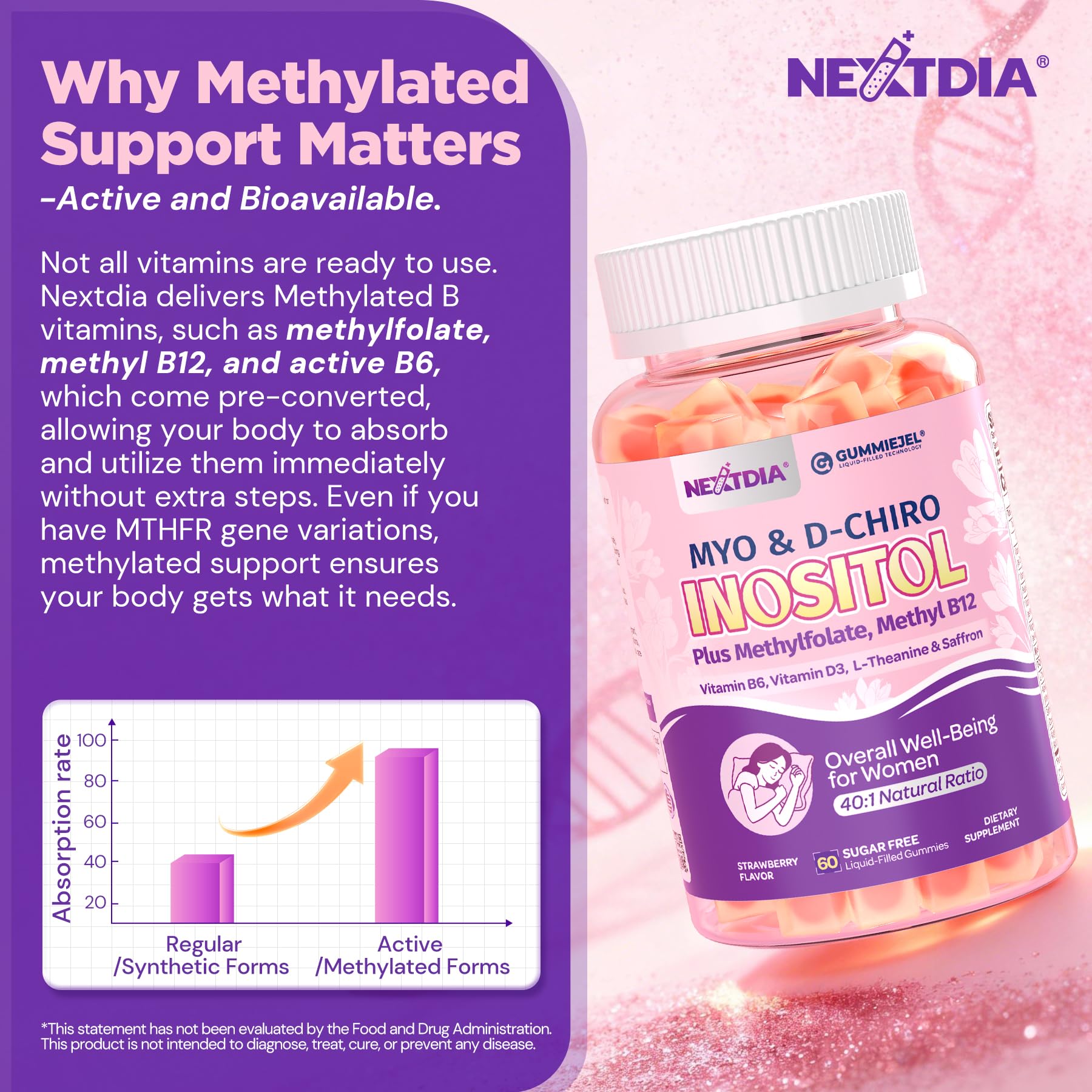 Nextdia gummy held in hand to show actual size and easy dosing