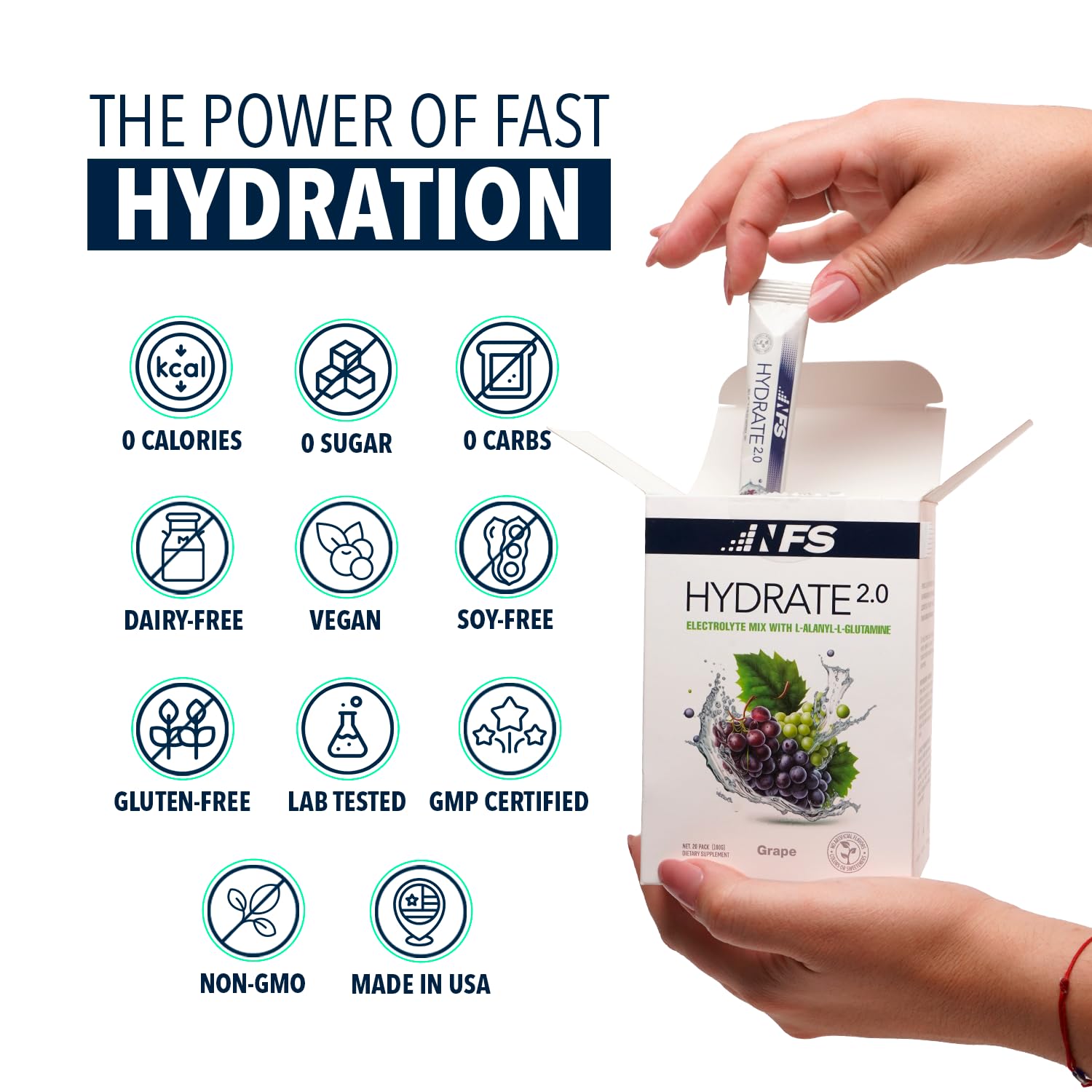 NF Sports Hydrate 2.0 grape glass serve highlights easy mixing after workouts.