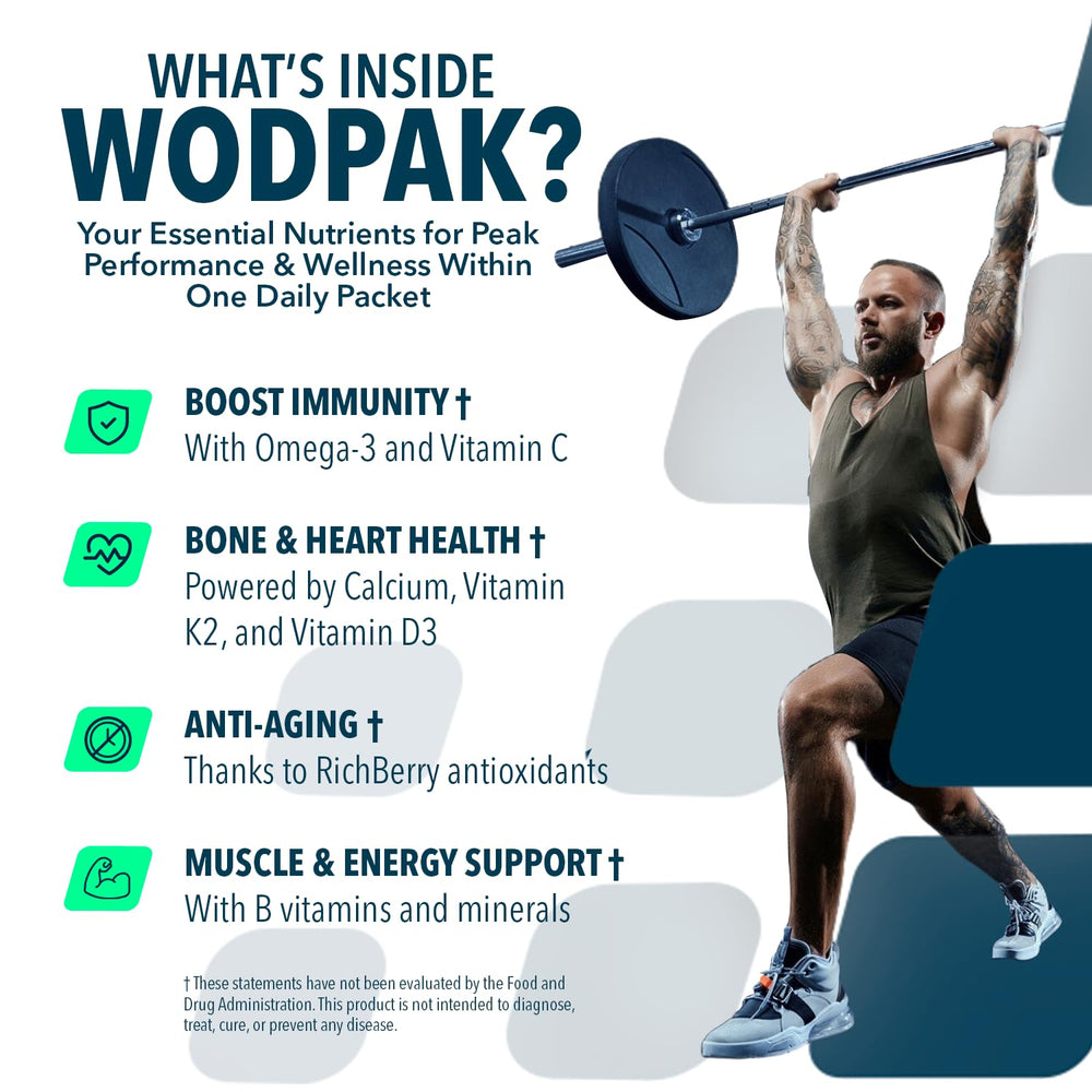 WodPak single-serve pouches for on-the-go daily multivitamin