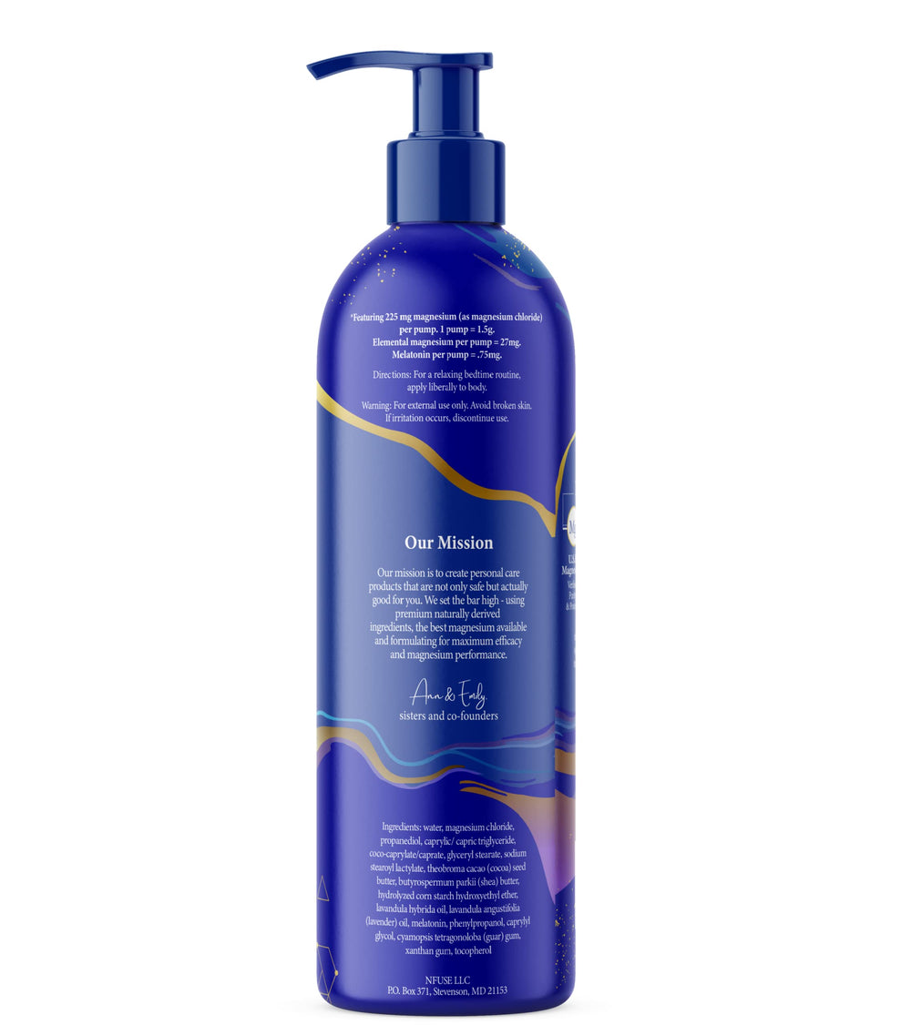 Side view showing pump dispenser on nfuse sleep lotion