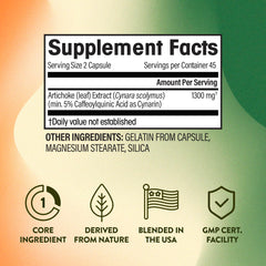 Artichoke extract capsules 1300mg label