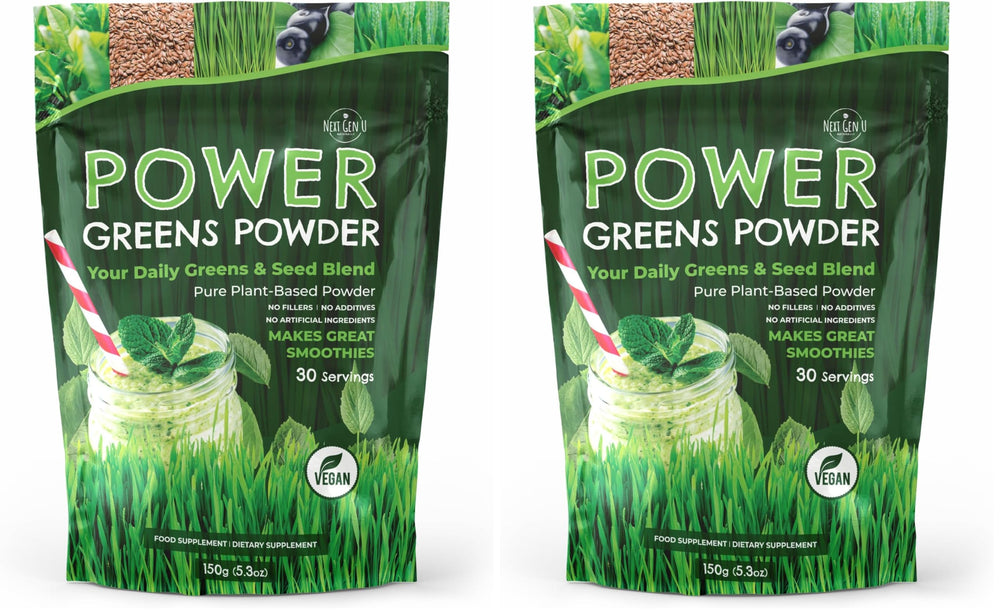 NGU Next Gen U Super Greens powder tub front offers a nutrient-dense smoothie boost
