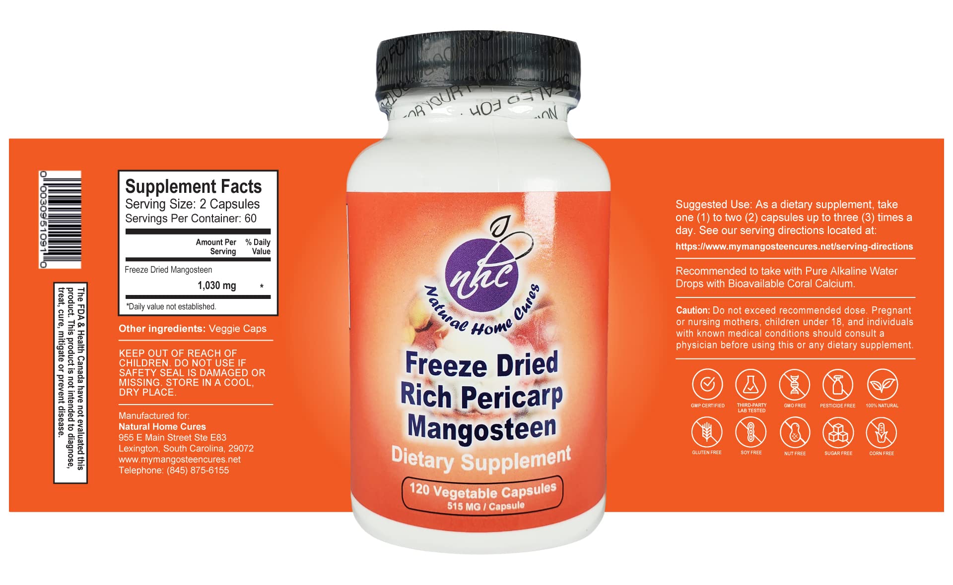 Close-up of Mangosteen Pericarp Capsules label