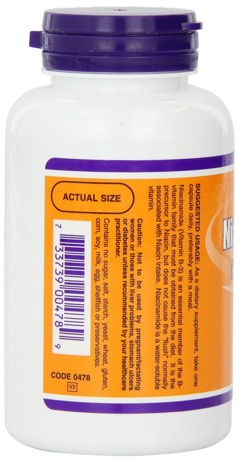 Nutrition facts label for Niacinamide 500mg capsules