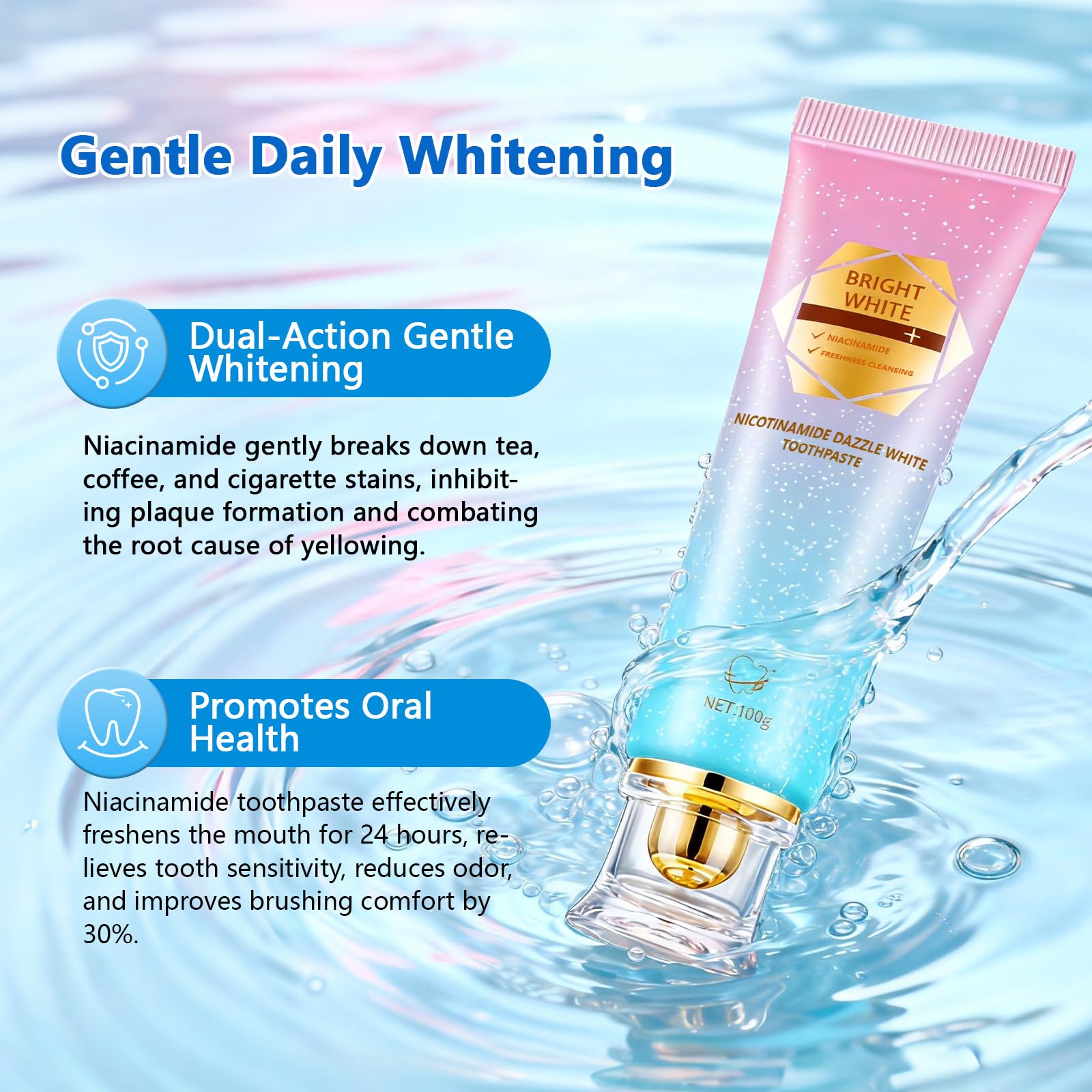 Stain removal with niacinamide toothpaste