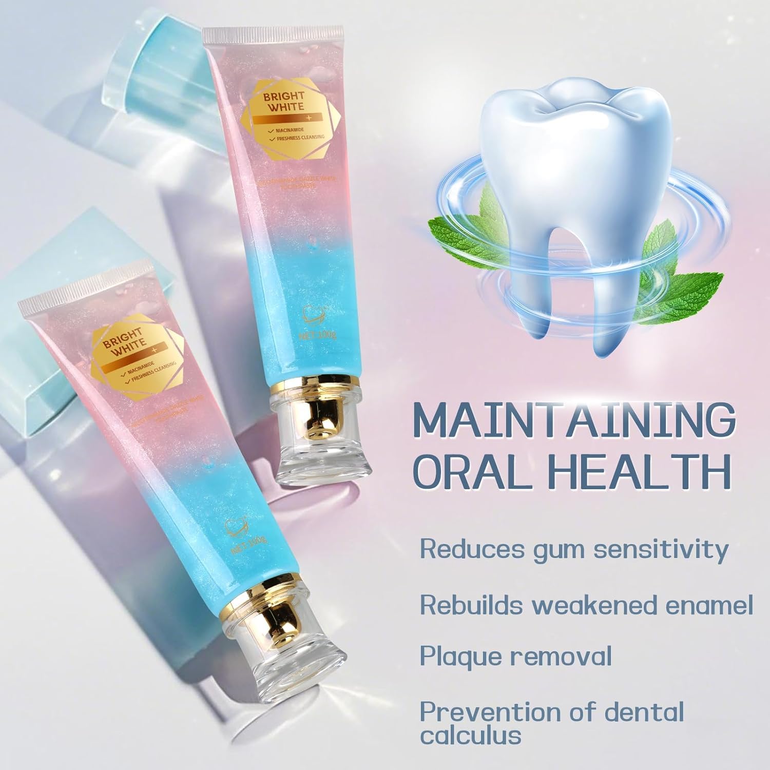 Gum care and fresh breath benefits graphic