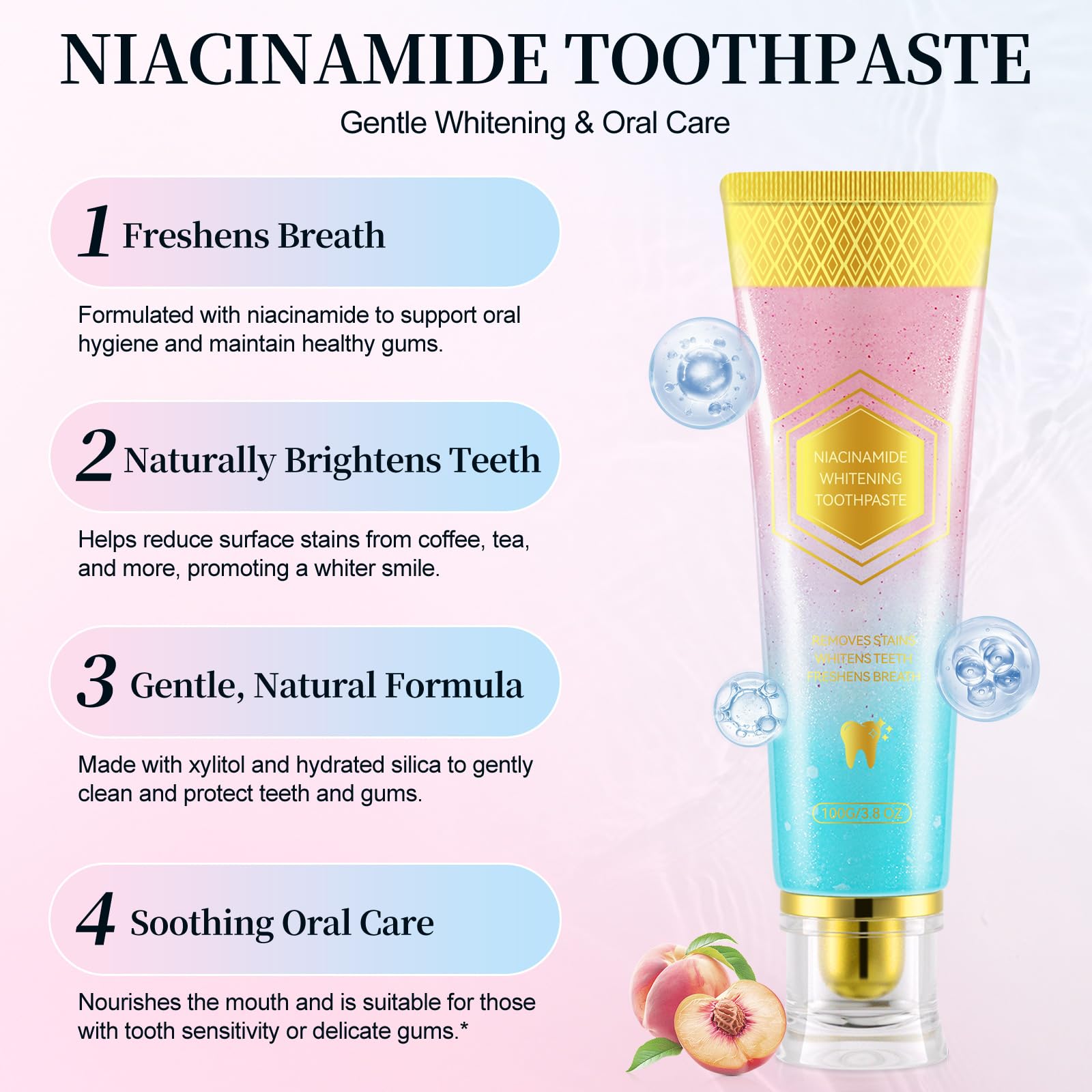 Two-pack Niacinamide whitening toothpaste on white background