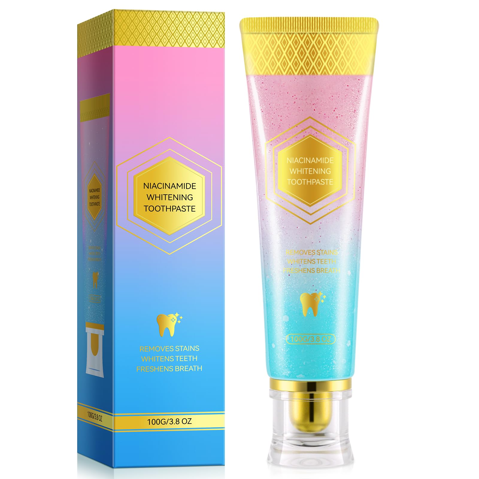 Niacinamide whitening toothpaste with peach and mint flavor, 3.5oz for adults