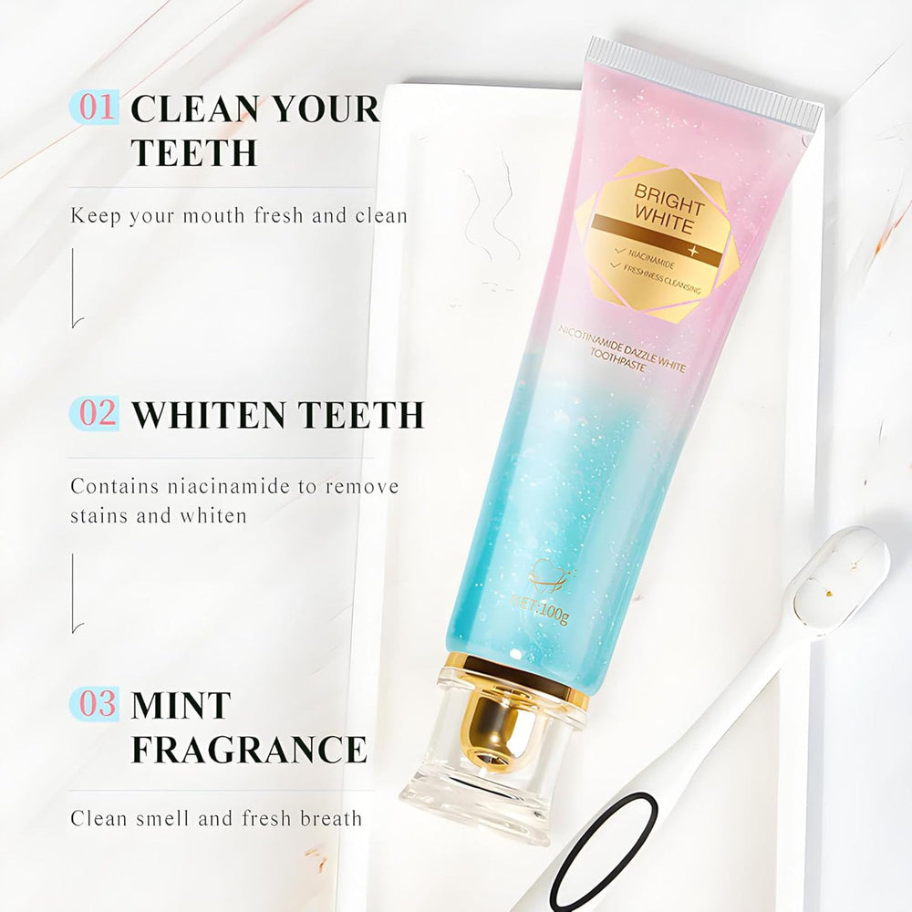 Close-up of toothpaste tube applying whitening action