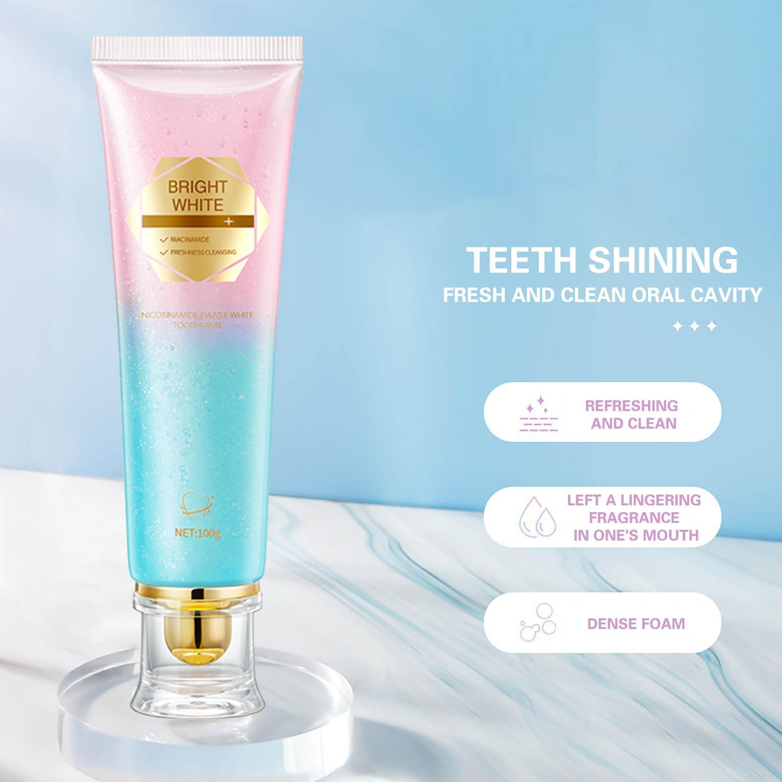 Whitening toothpaste applying foam on teeth