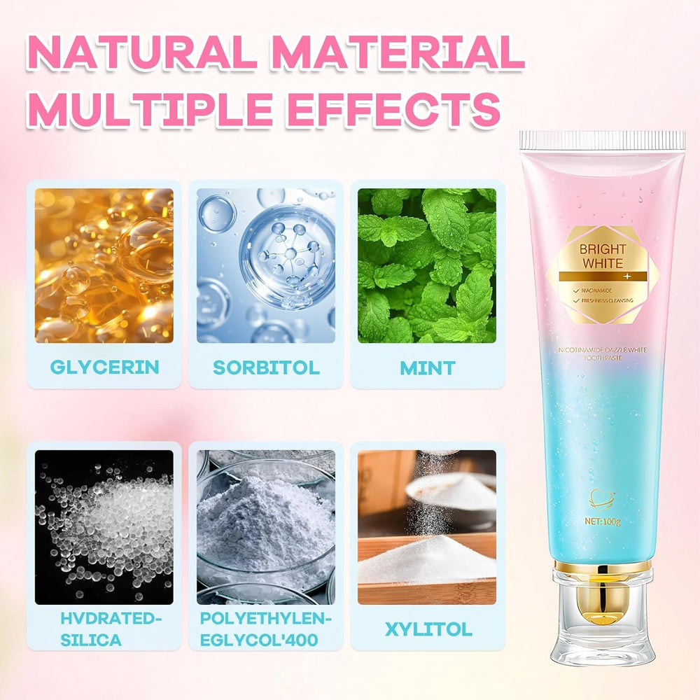 Product packaging emphasizing niacinamide and mint flavor