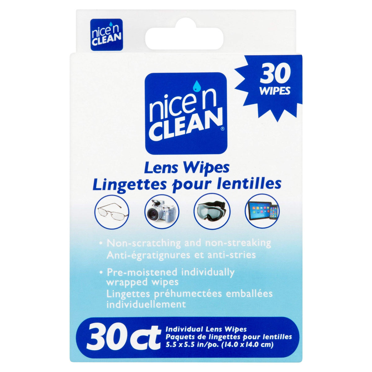 Nice 'N Clean 30 Lens Wipes - Pre-moistened, Non-Scratching, Anti-Fog