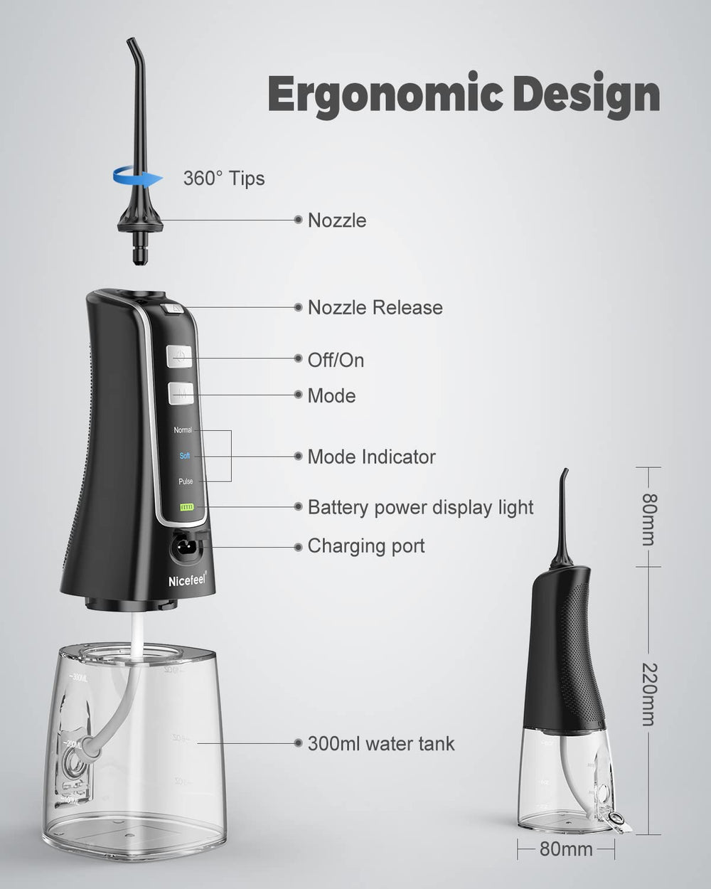 Water flosser delivering 1800 pulses per minute for effective cleaning