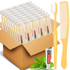 Nicemovic 30-pack disposable toothbrushes with toothpaste and comb set - yellow packaging