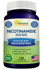 Bottle of aSquared Nutrition Nicotinamide with Resveratrol 120 veggie capsules