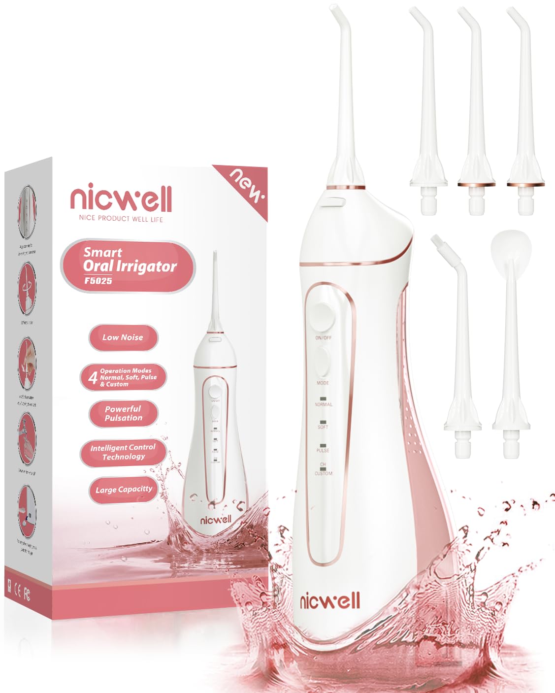 Nicwell cordless water dental flosser with 200ml tank