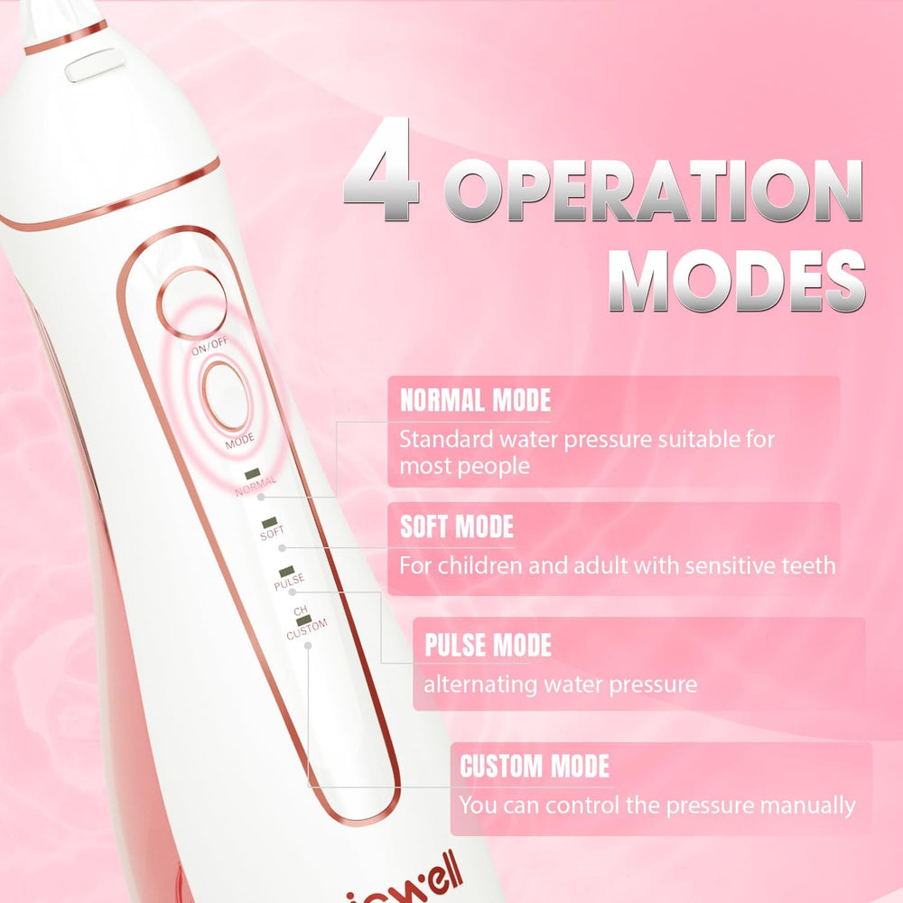 Flosser showcasing four modes and 11 intensity levels