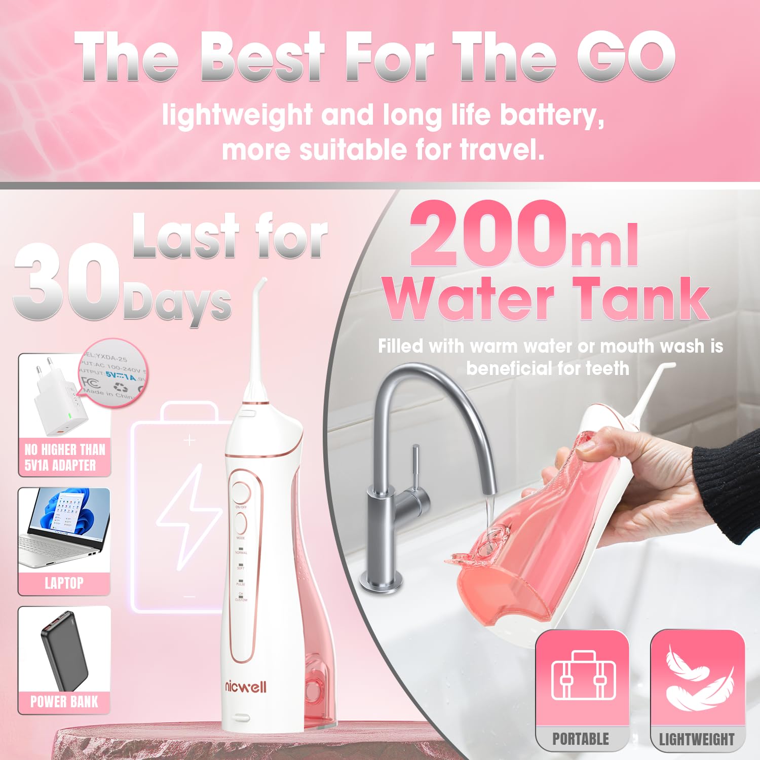 IPX7 waterproof flosser being used in a wet environment