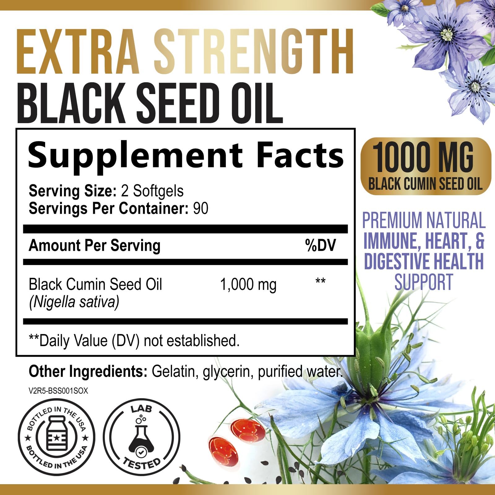 Nigella sativa black seed oil softgels 1000mg capsules