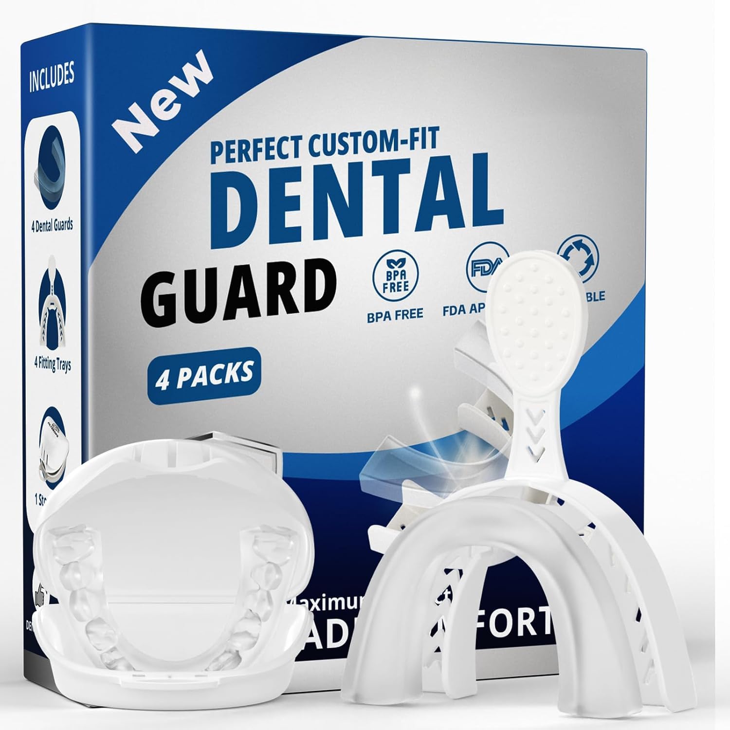 4-pack upgraded night guards for teeth grinding with fitting trays