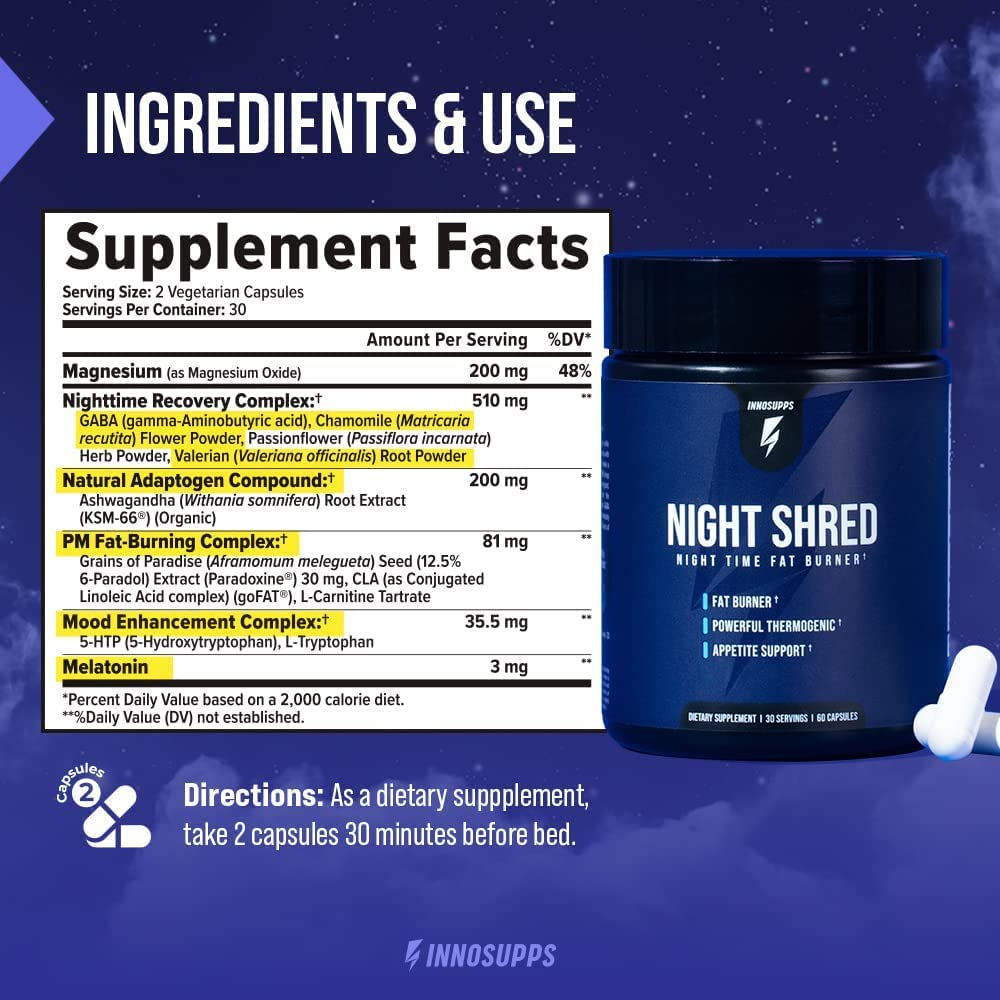 Night Shred Fat Burner bottle - side view showing vegetarian capsules