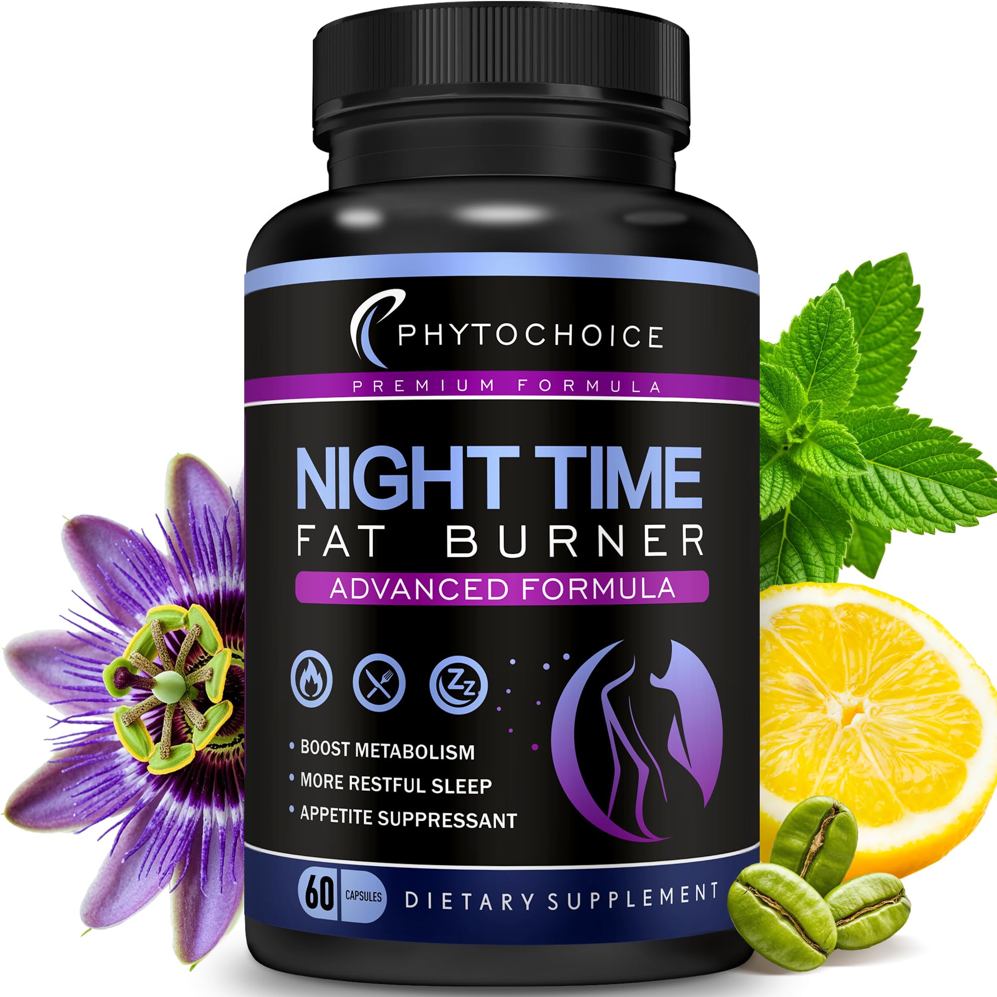 Hero image showing Night Time Fat Burner bottle with 60 capsules