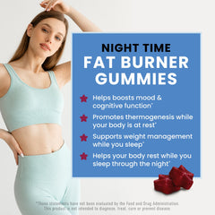 Night Time Fat Burner Gummies bottle with packaging on display