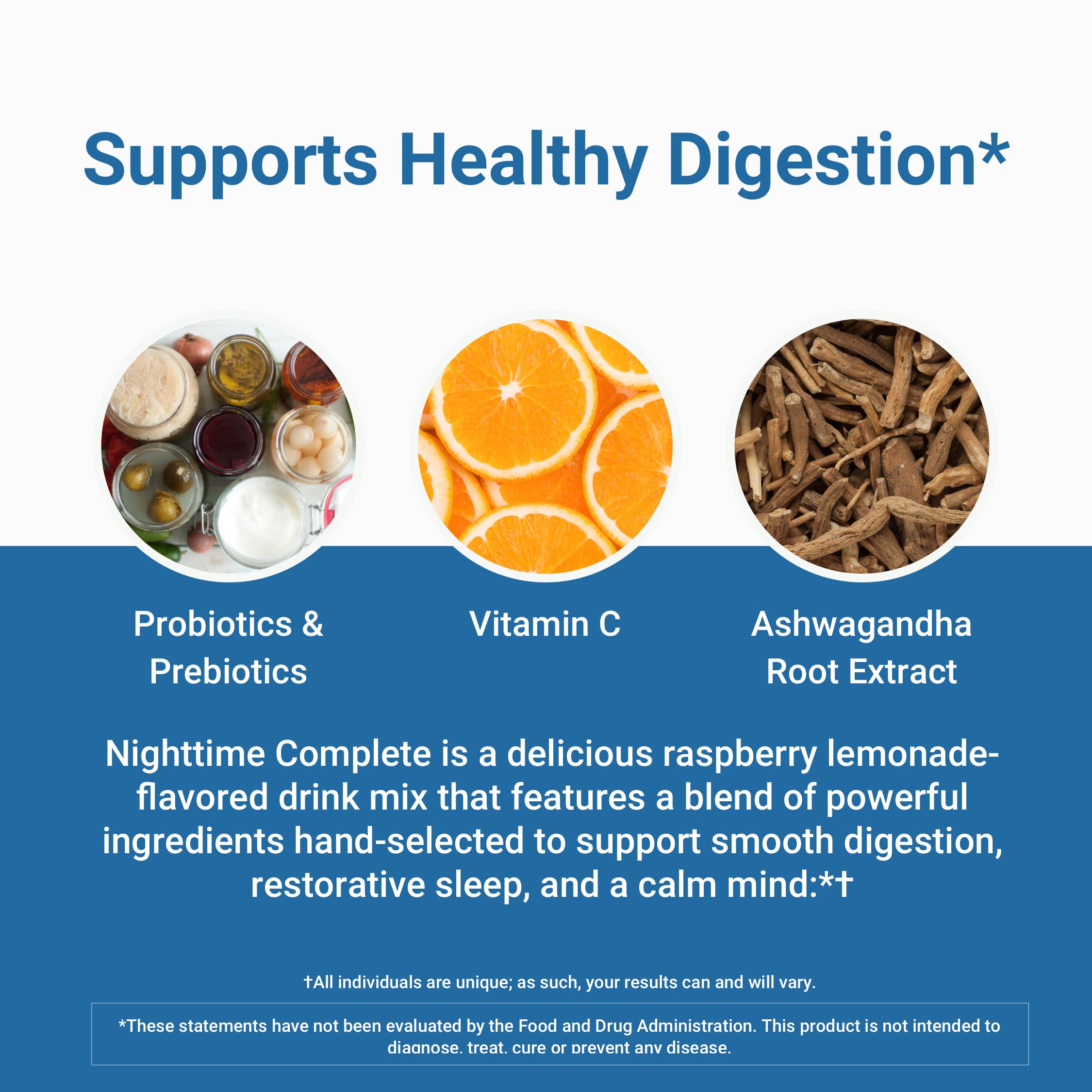 Nighttime Complete Raspberry Lemonade with prebiotics and probiotics ingredients close-up