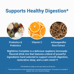 Nighttime Complete Raspberry Lemonade with prebiotics and probiotics ingredients close-up